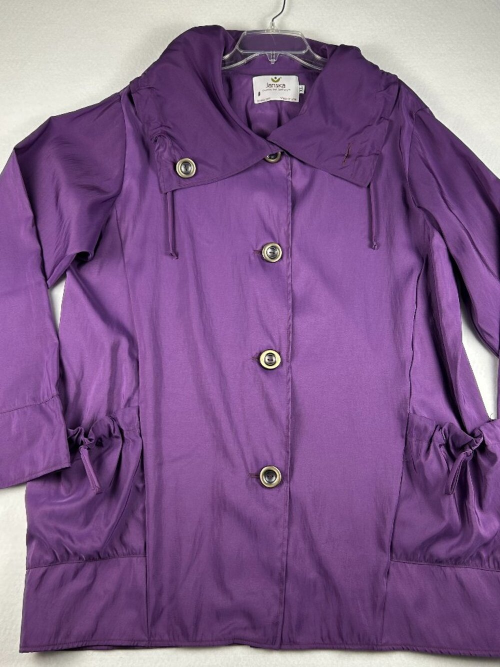 Janska | Woman's Purple Rain Jacket Cowl Neck, Light Weight, Made in the USA, XL